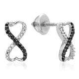 0.17 Carat (ctw) Sterling Silver Round Black & White Diamond Ladies Dangling Earrings 1/5 CT