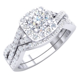 1.80 Carat (ctw) 18K White Gold Round Cut Cubic Zirconia CZ Bridal Halo Engagement Ring Set