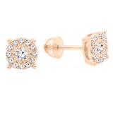 0.25 Carat (ctw) 10K Rose Gold  Round Cut White Diamond Ladies Cluster Stud Earrings 1/4 CT