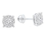 0.25 Carat (ctw) 10K White Gold  Round Cut White Diamond Ladies Cluster Stud Earrings 1/4 CT