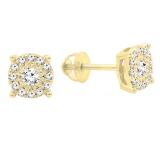 0.25 Carat (ctw) 10K Yellow Gold  Round Cut White Diamond Ladies Cluster Stud Earrings 1/4 CT