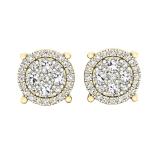 0.40 Carat (ctw) 10K Yellow Gold Round Cut White Diamond Ladies Cluster Flower Stud Earrings