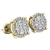0.40 Carat (ctw) 10K Yellow Gold Round Cut White Diamond Ladies Cluster Flower Stud Earrings