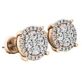 0.40 Carat (ctw) 18K Rose Gold Round Cut White Diamond Ladies Cluster Flower Stud Earrings
