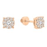 0.35 Carat (ctw) 18K Rose Gold Round White Diamond Round Shape Cluster Stud Earrings 1/3 CT