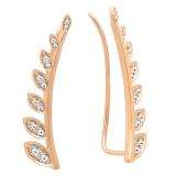 0.50 Carat (ctw) 10K Rose Gold Round White Diamond Ladies Leaf Shaped Climber Earrings 1/2 CT