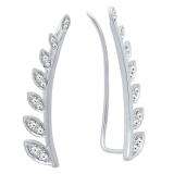 0.50 Carat (ctw) 10K White Gold Round White Diamond Ladies Leaf Shaped Climber Earrings 1/2 CT