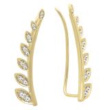 0.50 Carat (ctw) 10K Yellow Gold Round White Diamond Ladies Leaf Shaped Climber Earrings 1/2 CT