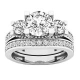 2.55 Carat (ctw) 18K White Gold Round White Diamond Ladies Bridal 3 Stone Engagement Ring Set