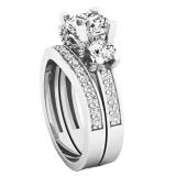 2.55 Carat (ctw) 18K White Gold Round White Diamond Ladies Bridal 3 Stone Engagement Ring Set
