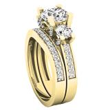 2.55 Carat (ctw) 18K Yellow Gold Round White Diamond Ladies Bridal 3 Stone Engagement Ring Set