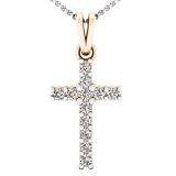 0.15 Carat (ctw) 14K Rose Gold Round White Diamond Ladies Cross Pendant With 18 Inch Chain