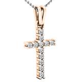 0.15 Carat (ctw) 14K Rose Gold Round White Diamond Ladies Cross Pendant With 18 Inch Chain