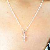 0.15 Carat (ctw) 14K White Gold Round White Diamond Ladies Cross Pendant With 18 Inch Chain