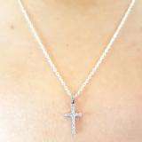 0.15 Carat (ctw) 14K White Gold Round White Diamond Ladies Cross Pendant With 18 Inch Chain