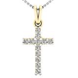 0.15 Carat (ctw) 14K Yellow Gold Round White Diamond Ladies Cross Pendant With 18 Inch Chain