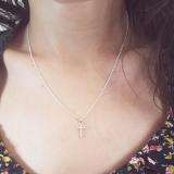 0.15 Carat (ctw) 14K Yellow Gold Round White Diamond Ladies Cross Pendant With 18 Inch Chain