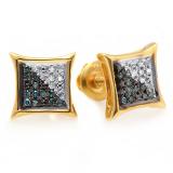 0.10 Carat (ctw) 18K Yellow Gold Plated Sterling Silver Round Blue & White Diamond Men's Stud Earrings