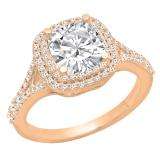 GIA CERTIFIED 2.00 Carat (ctw) 18K Rose Gold Cushion & Round Cut Diamond Ladies Halo Engagement Ring 2 CT