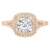 GIA CERTIFIED 2.00 Carat (ctw) 18K Rose Gold Cushion & Round Cut Diamond Ladies Halo Engagement Ring 2 CT