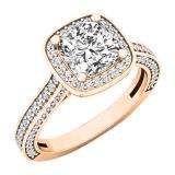 2.05 Carat (ctw) 18K Rose Gold Cushion & Round Cut White Diamond Bridal Halo Engagement Ring 2 CT