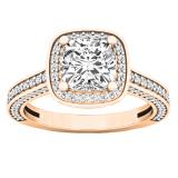 2.05 Carat (ctw) 18K Rose Gold Cushion & Round Cut White Diamond Bridal Halo Engagement Ring 2 CT