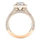 2.05 Carat (ctw) 18K Rose Gold Cushion & Round Cut White Diamond Bridal Halo Engagement Ring 2 CT