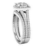 GIA CERTIFIED 2.15 Carat (ctw) 18K White Gold Cushion & Round Diamond Bridal Engagement Ring Set