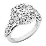3.20 Carat (ctw) 10K White Gold Round White Diamond Bridal Flower Shaped Halo Engagement Ring