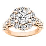 3.20 Carat (ctw) 14K Rose Gold Round White Diamond Bridal Flower Shaped Halo Engagement Ring