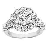 3.20 Carat (ctw) 14K White Gold Round White Diamond Bridal Flower Shaped Halo Engagement Ring