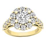 3.20 Carat (ctw) 14K Yellow Gold Round White Diamond Bridal Flower Shaped Halo Engagement Ring