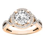 1.75 Carat (ctw) 10K Rose Gold Round White Diamond Ladies Swirl Split Shank Halo Engagement Ring