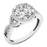1.75 Carat (ctw) 10K White Gold Round White Diamond Ladies Swirl Split Shank Halo Engagement Ring