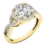 1.75 Carat (ctw) 10K Yellow Gold Round White Diamond Ladies Swirl Split Shank Halo Engagement Ring