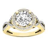 1.75 Carat (ctw) 10K Yellow Gold Round White Diamond Ladies Swirl Split Shank Halo Engagement Ring