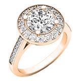 1.85 Carat (ctw) 10K Rose Gold Round Cut White Diamond Ladies Bridal Halo Engagement Ring