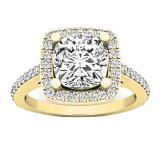 2.45 Carat (ctw) 10K Yellow Gold Cushion & Round Cut Diamond Bridal Halo Style Engagement Ring