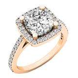 2.45 Carat (ctw) 18K Rose Gold Cushion & Round Cut Diamond Bridal Halo Style Engagement Ring