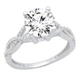 GIA CERTIFIED 1.75 Carat (ctw) 10K White Gold Round Diamond Crossover Split Shank Bridal Promise Engagement Ring