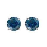 1.00 Carat (ctw) 10K White Gold Round Cut Blue Diamond Ladies Stud Earrings 1 CT