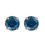 1.50 Carat (ctw) 10K White Gold Round Cut Blue Diamond Ladies Stud Earrings 1 1/2 CT
