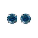 0.50 Carat (ctw) 18K White Gold Round Cut Blue Diamond Ladies Stud Earrings 1/2 CT