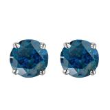 2.00 Carat (ctw) 18K White Gold Round Cut Blue Diamond Ladies Stud Earrings 2 CT
