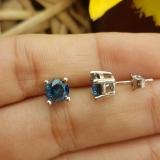 2.00 Carat (ctw) 14K White Gold Round Cut Blue Diamond Ladies Stud Earrings 2 CT