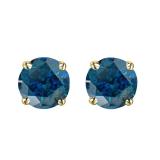 1.50 Carat (ctw) 14K Yellow Gold Round Cut Blue Diamond Ladies Stud Earrings 1/2 CT