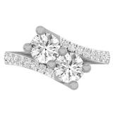 3.35 Carat (ctw) 10K White Gold Round Cubic Zirconia Forever Together Two Stone Bridal Ring 1 CT