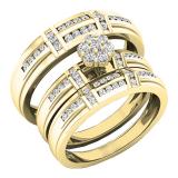 0.60 Carat (ctw) 14K Yellow Gold Round Diamond Men & Women's Engagement Ring Trio Bridal Set