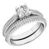 0.98 Carat (ctw) 14K White Gold Round Diamond Bridal Engagement Ring With Matching Band Set 1 CT