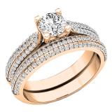 0.98 Carat (ctw) 18K Rose Gold Round Diamond Bridal Engagement Ring With Matching Band Set 1 CT